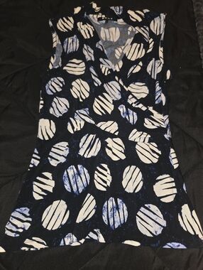 DKNY Navy and White Polka Circle Wrap Tank